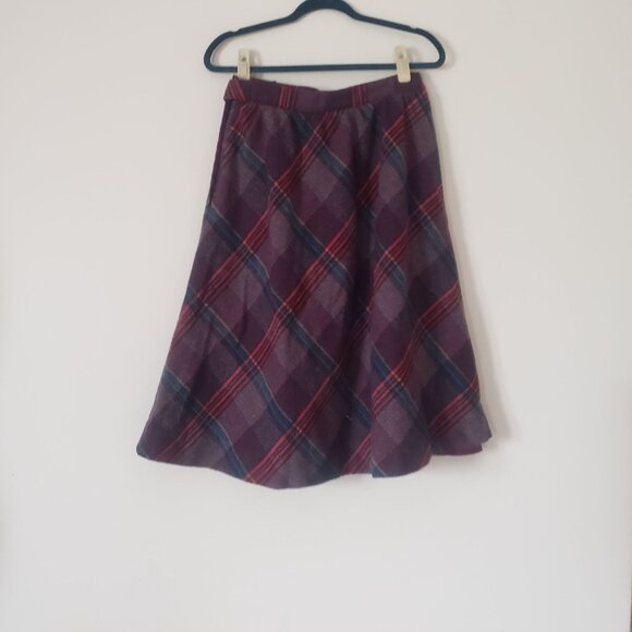 Vintage Midi Red Plaid Skirt Size 16 Dark Academia Preppy Fall Wool Blend Belted - Picture 2 of 9